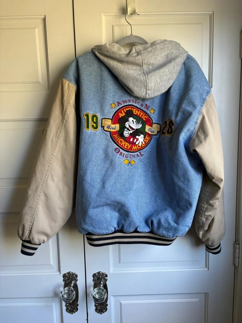 Denim and Cream Hooded Varsity Jacket - Blue/Cream - Picture 8 of 9